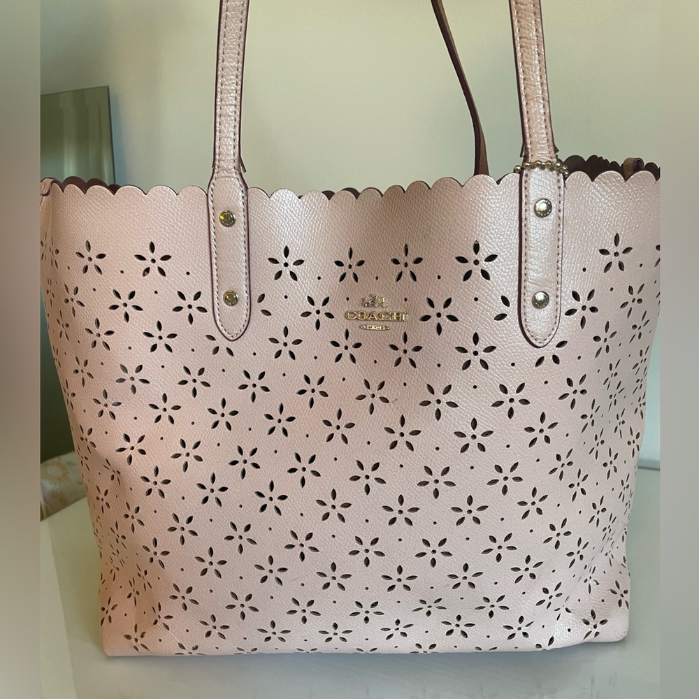 (Rare) Laser cut sparkly Pink Coach Tote Bag